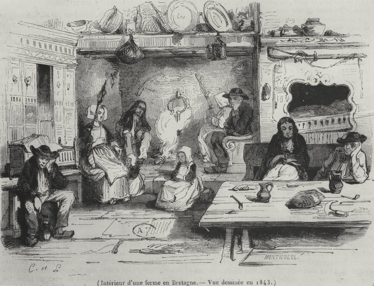 Wnętrze folwarku w Bretanii, 1843 autorstwa French School