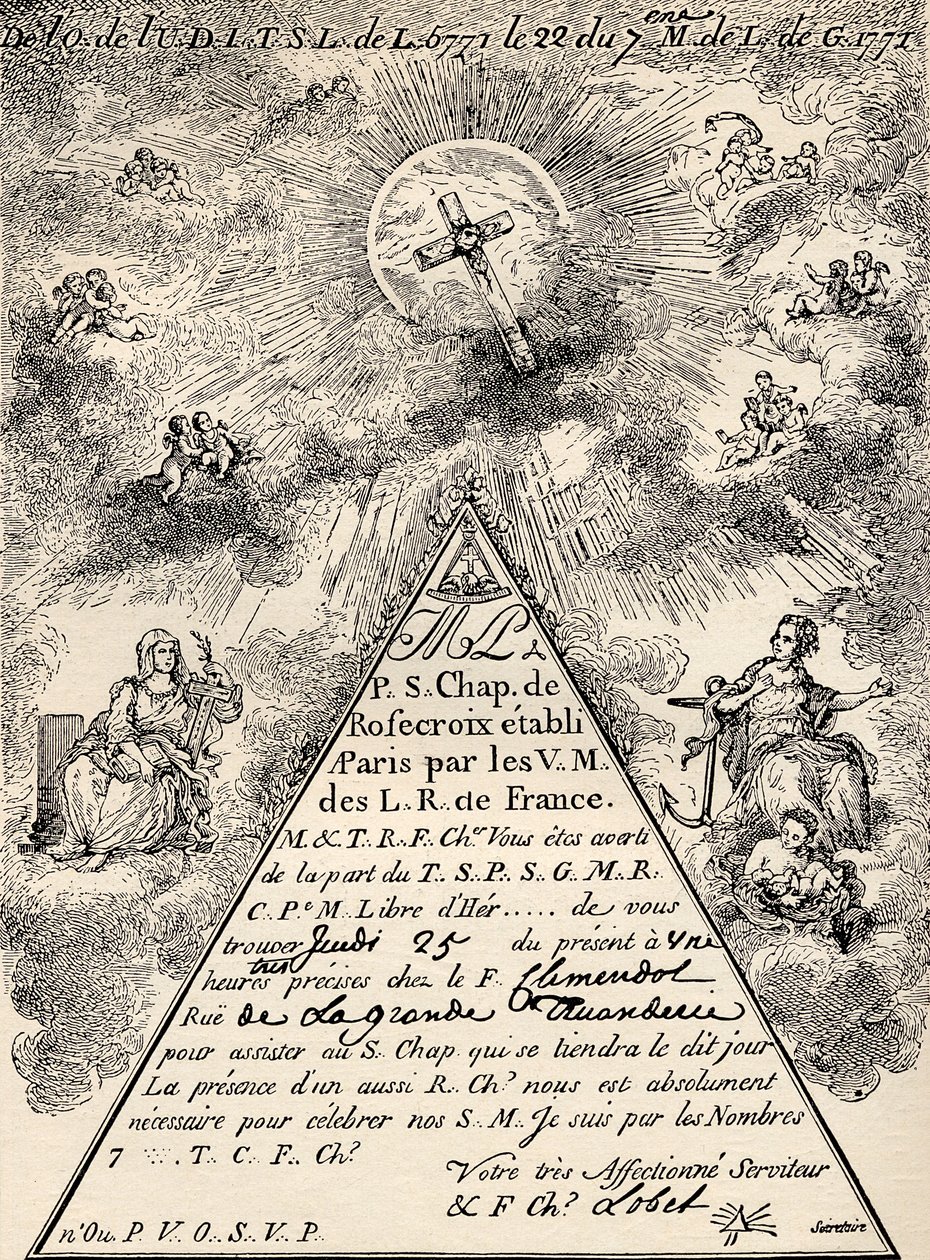 Zaproszenie od francuskiej kapituły masonerii, 1771, z „Mason”, Eugen Lennhoff, opublikowane 1932 autorstwa French School