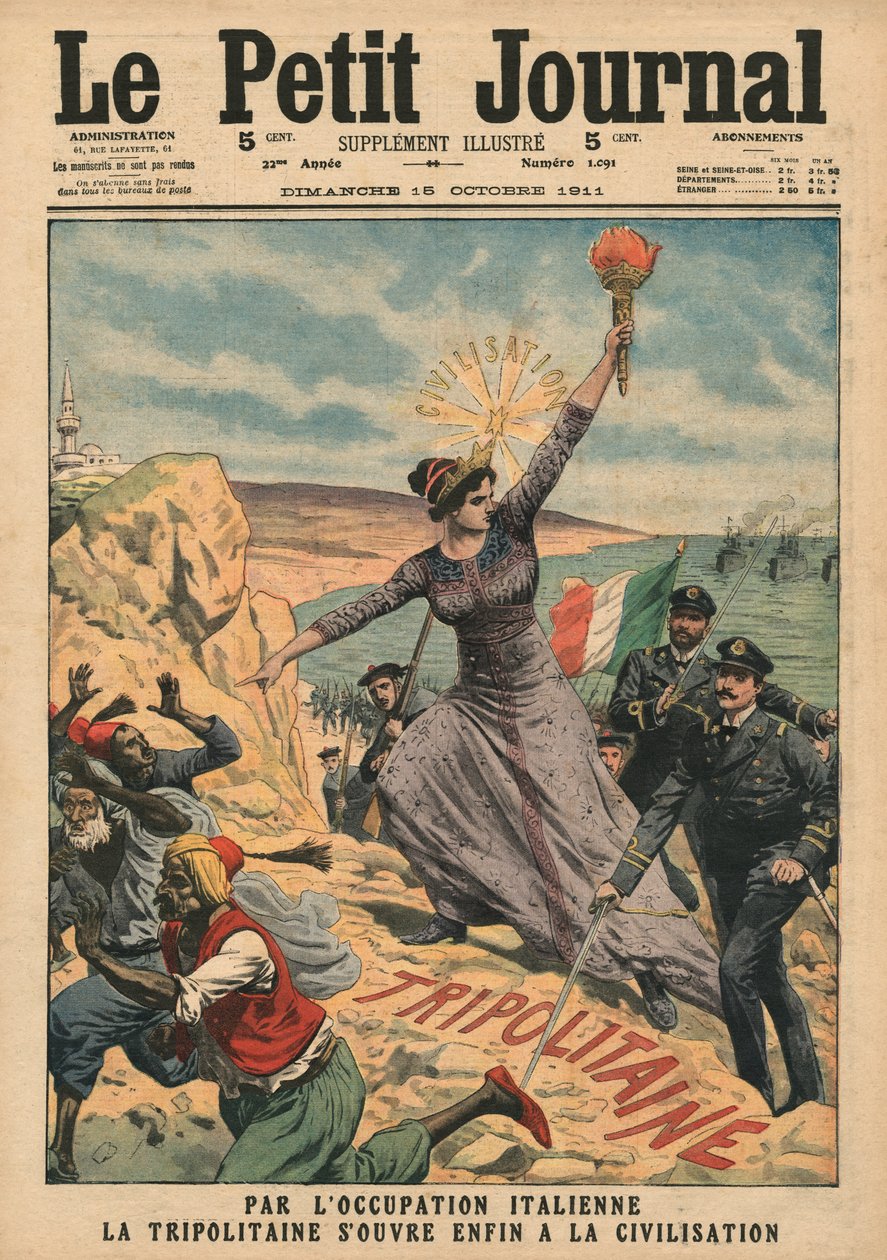 Włochy dostarczają cywilizacji Trypolitanii, ilustracja z „Le Petit Journal”, dodatek illustre, 15 października 1911 autorstwa French School