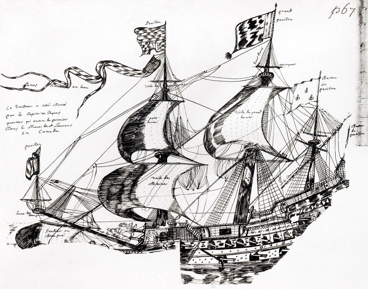 Statek Jacquesa Cartiera z „Rarete des Indes sauvage”, Codex canadienneis (pióro i atrament na papierze) autorstwa French School
