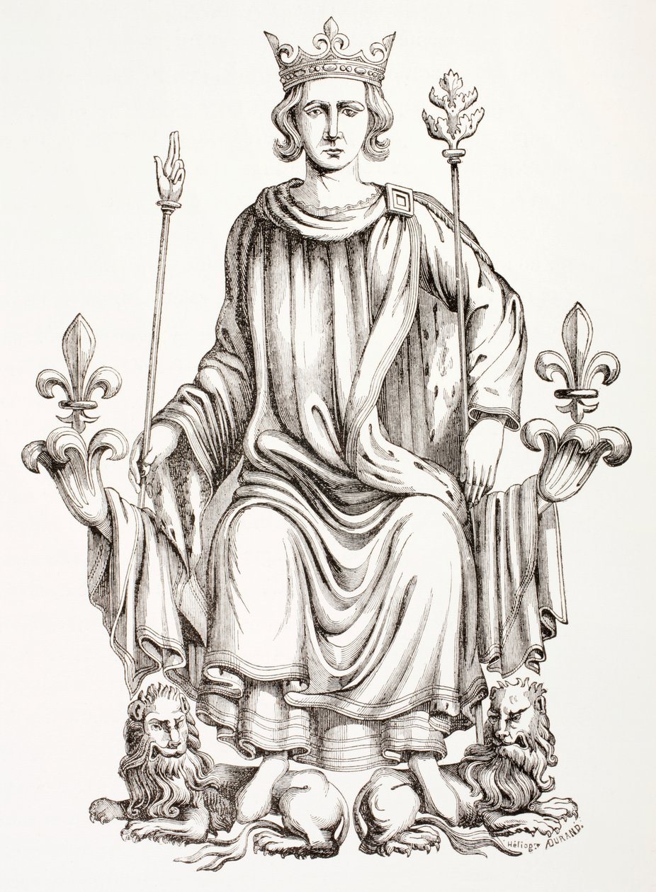 Król Francji Karol VI na tronie, z „Les Arts au Moyen Age”, opublikowany 1873 autorstwa French School