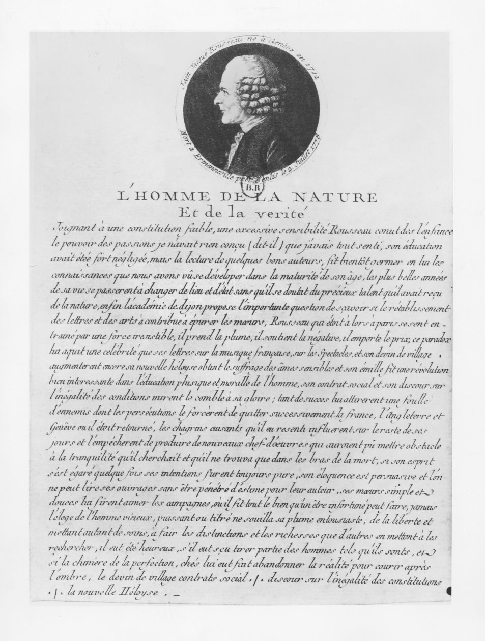 Człowiek natury i prawdy, Jean-Jacques Rousseau autorstwa French School