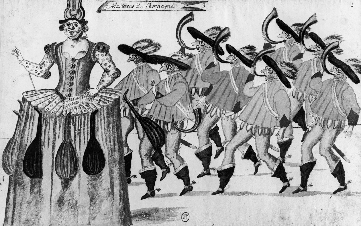 Les Fees des Forets de Saint Germain Taniec w Luwrze, 11 lutego 1625 (pióro i toaleta na papierze) autorstwa French School