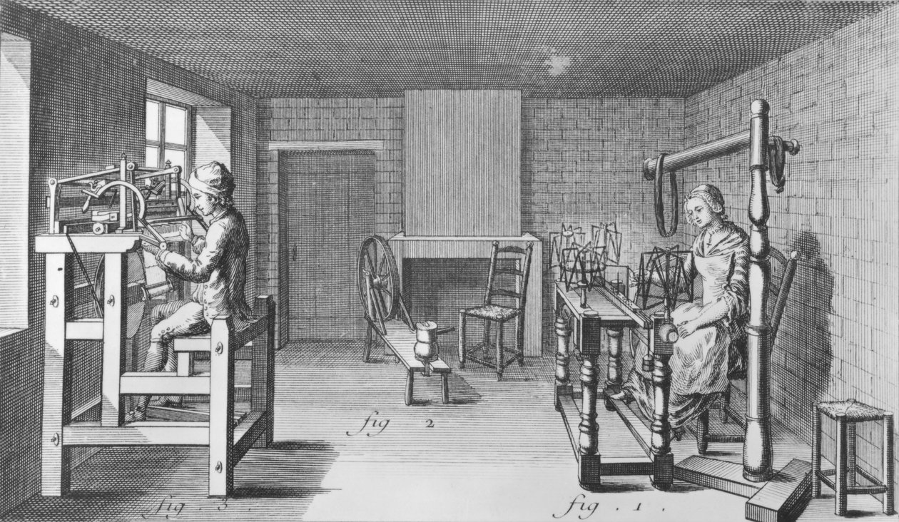 Krosno do tkania pończoch, ilustracja z "Encyklopedii" Denisa Diderota (1713-84) 1751-72 autorstwa French School