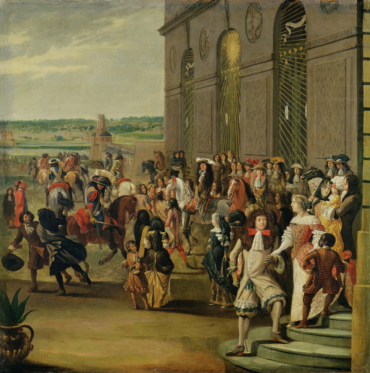 Ludwik XIV (1638-1715) przed Grotą Tetydy w Wersalu, 1675 autorstwa French School