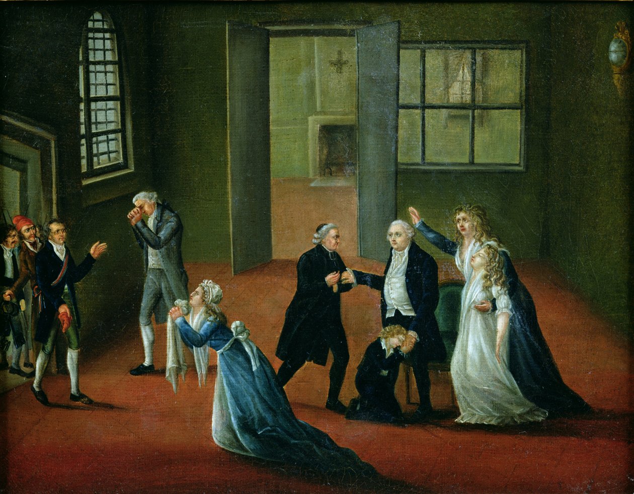 Ludwik XVI (1754-93) żegnając się z rodziną, 20 stycznia 1793 autorstwa French School