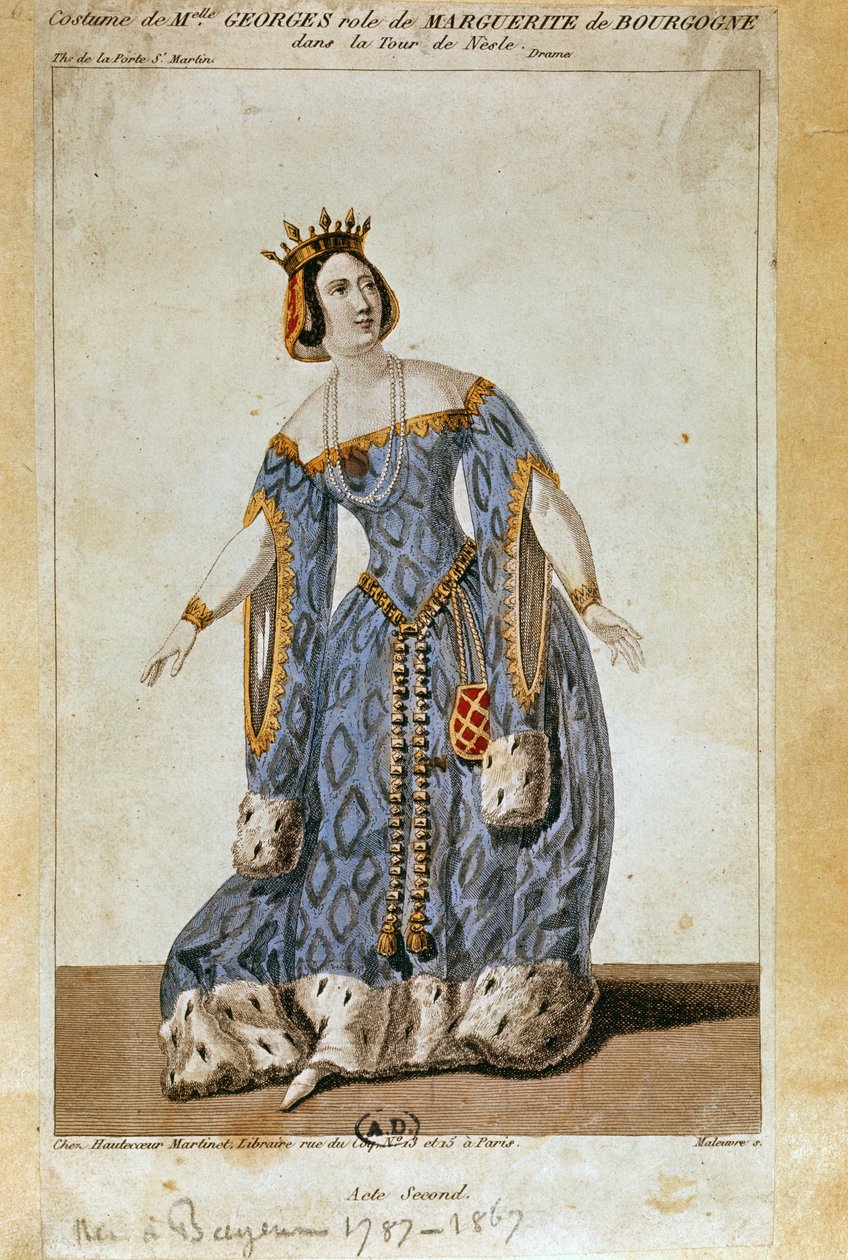 Mademoiselle George jako Małgorzata w II akcie „La Tour de Nesles” autorstwa French School