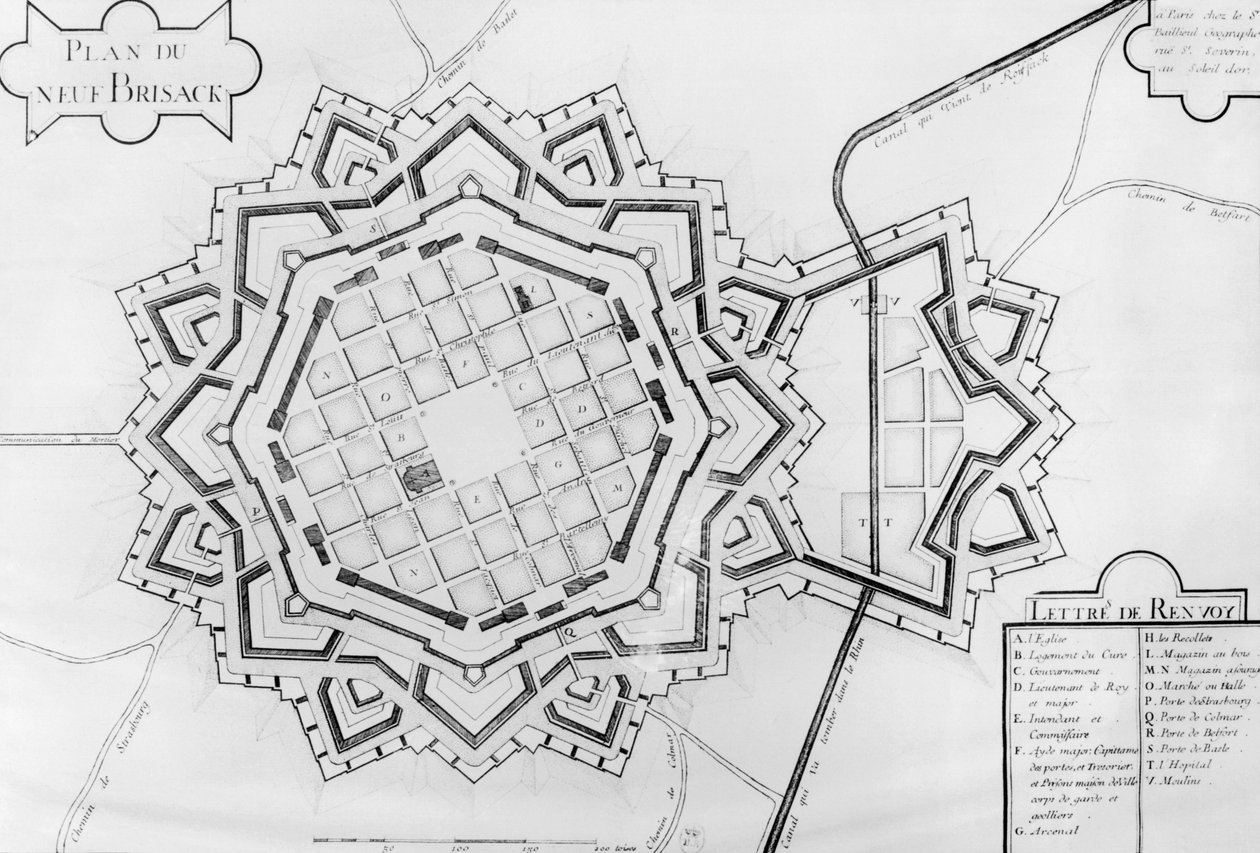 Mapa i fortyfikacje Neuf-Brisach autorstwa French School