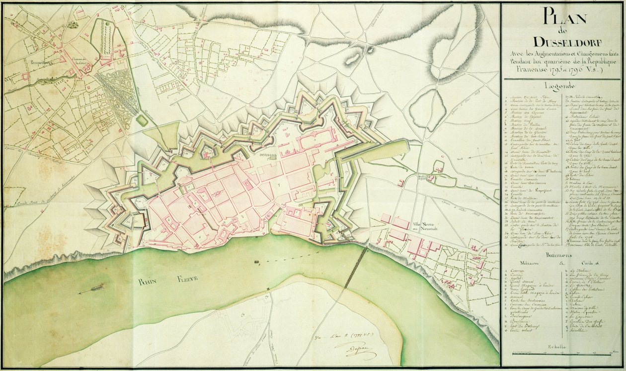 Mapa Düsseldorfu, 1797 autorstwa French School