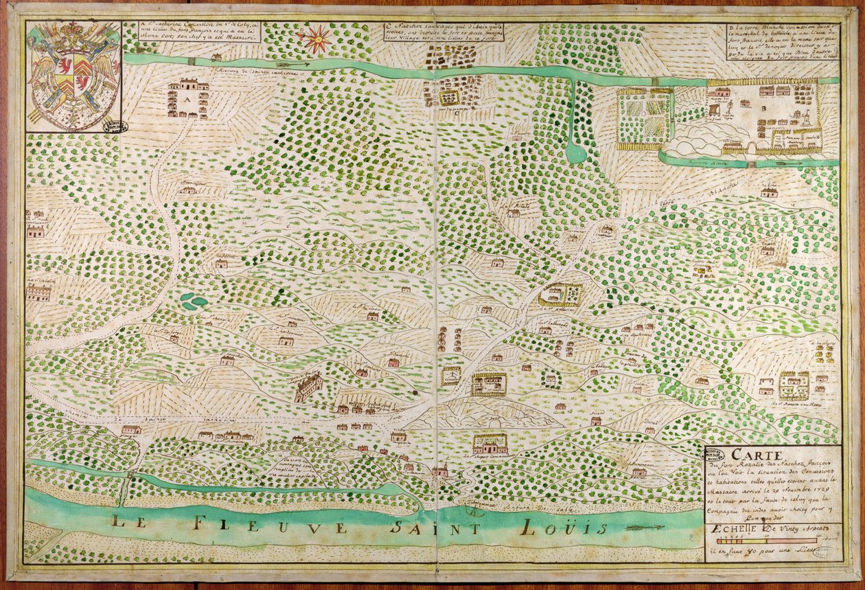 Mapa Fort Rosalie des Natchez, Luizjana autorstwa French School