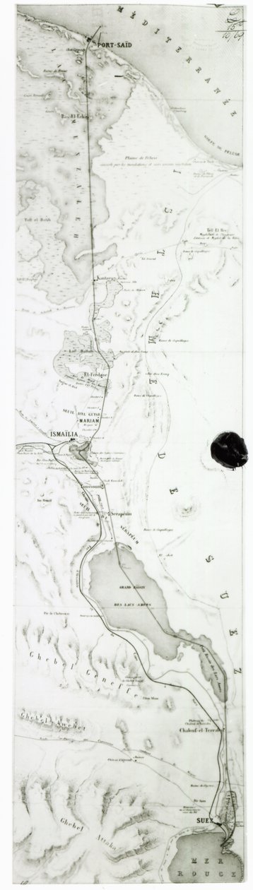 Mapa Kanału Sueskiego, c.1869 autorstwa French School