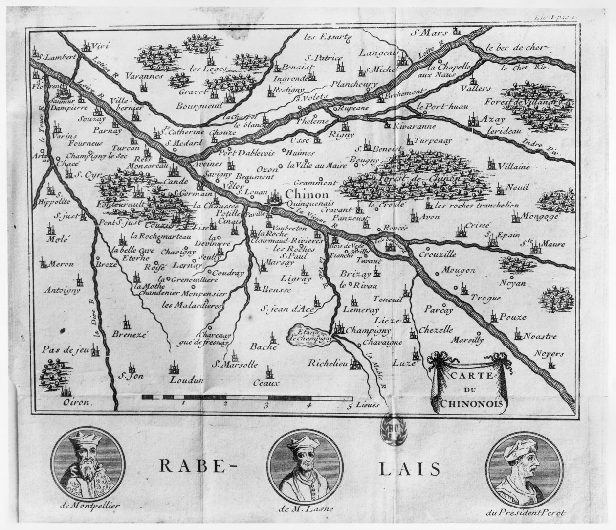 Mapa regionu Chinon nawiązująca do twórczości Francois Rabelais, opublikowana w 1725 r. autorstwa French School