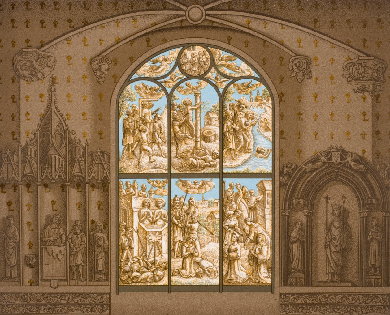 Męczeństwo świętych Crispina i Crepinien, z "Le Moyen Age et La Renaissance" Paula Lacroix (1806-84) opublikowanego w 1847 r. autorstwa French School