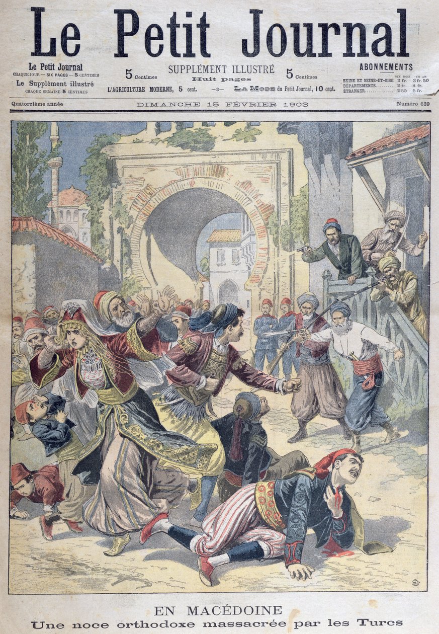 Masakra Turków na macedońskim prawosławnym weselu, z Le Petit Journal, 15 lutego 1903 autorstwa French School