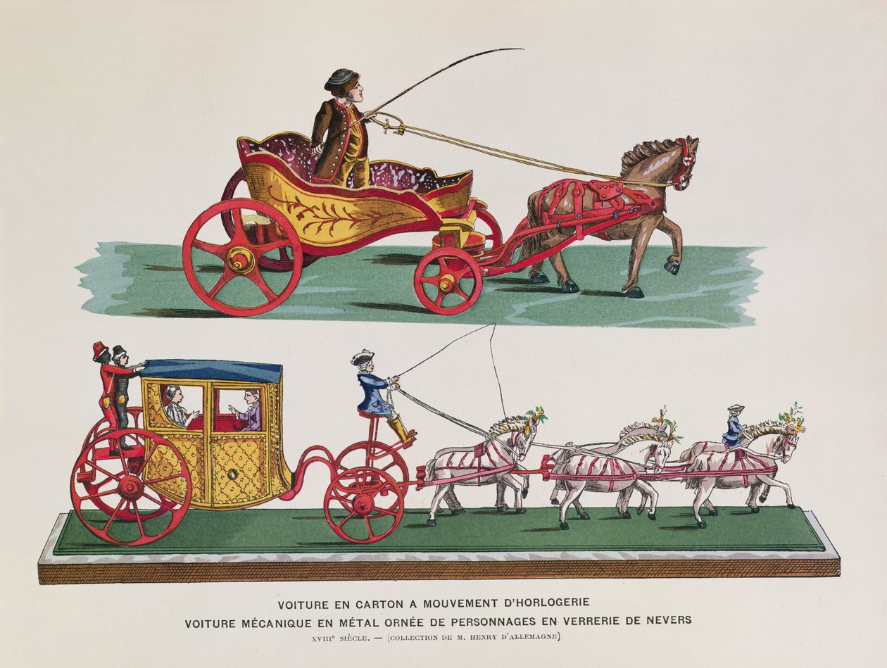 Powóz mechaniczny, figury i konie z Histoire des Jouets autorstwa Henri dAllemagne autorstwa French School