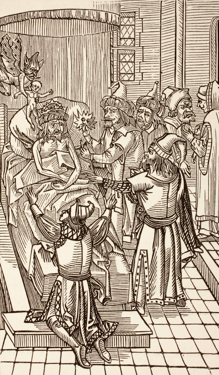 Mehmed II, sułtan Imperium Osmańskiego, na łożu śmierci, z książki „Życie wojskowe i religijne w średniowieczu” Paula Lacroix, opublikowanej w Londynie ok. 1880 r. autorstwa French School