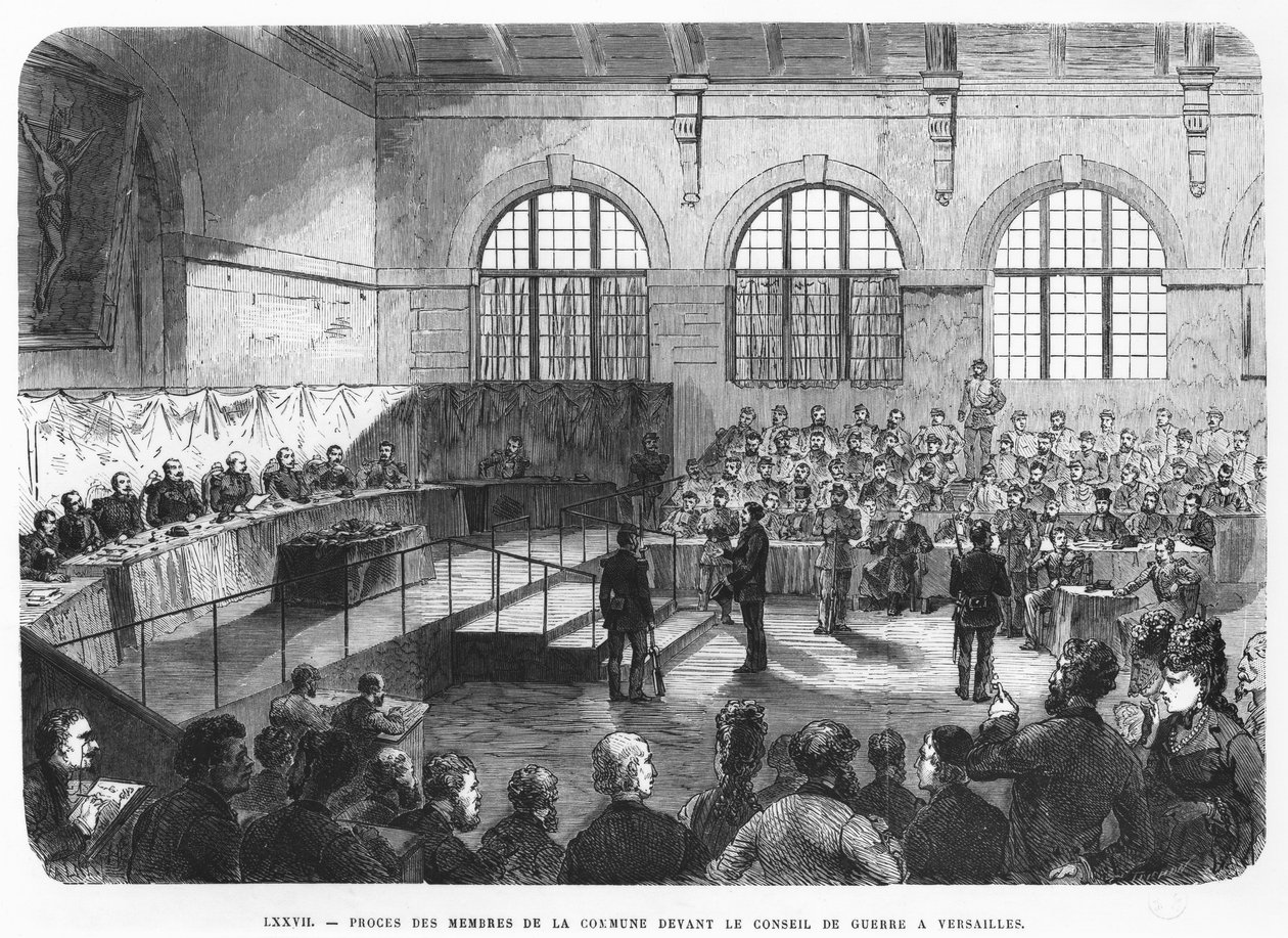 Członkowie Komuny są przed sądem wojennym w Wersalu, 1872 autorstwa French School