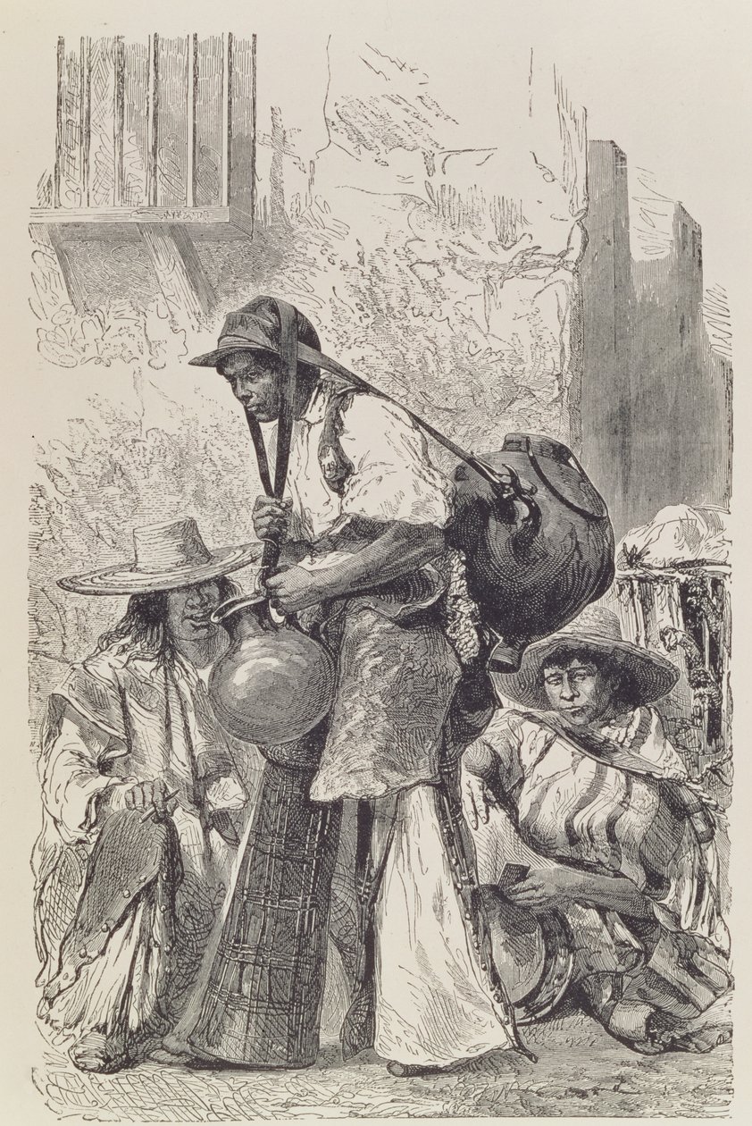 Meksykański przewoźnik wody, z „Starożytnych miast Nowego Świata”, Claude-Joseph-Desire Charnay, wyd. 1887 autorstwa French School