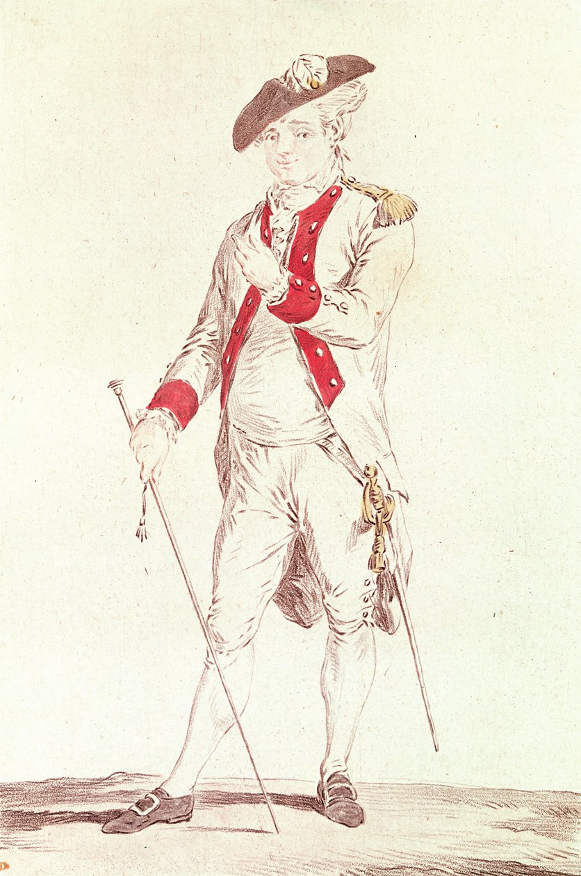 Monsieur Dugazon w roli Kawalera de Forbignac w Curieux de Compiègne autorstwa French School