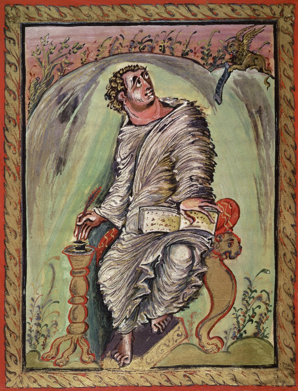 Ms 1 fol.60v Św. Marek przy biurku, z Ewangelii Św. Marka, z Ewangelii Ebbo, c.816-835 autorstwa French School