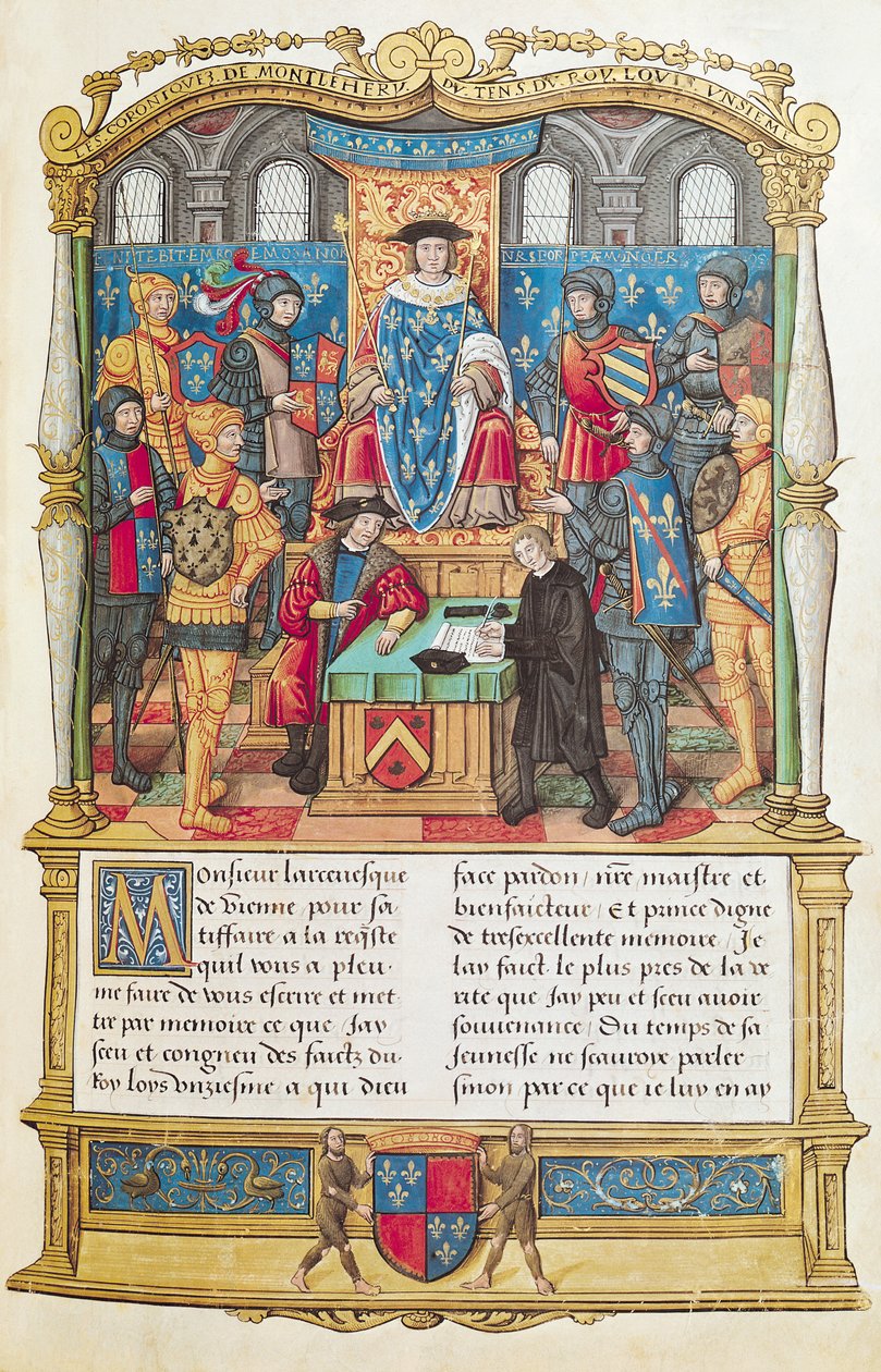 Ms 18 fol 1r Prezentacja pamiętników dla Ludwika XI na podstawie pamiętników Filipa z Commines (1445-1509) autorstwa French School