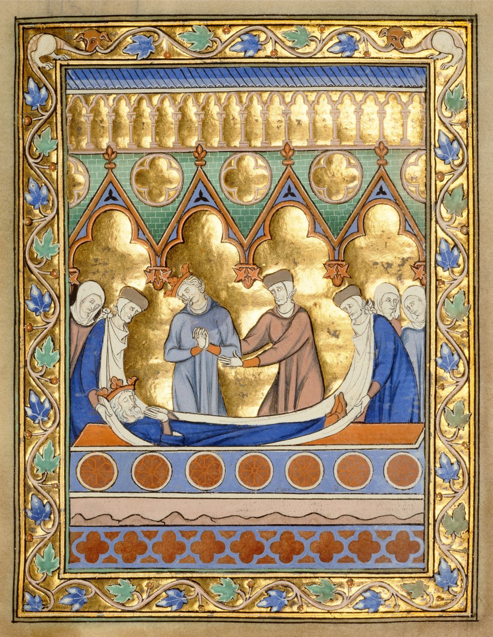 Ms 300 f.6r Pogrzeb Dawida, z Psałterza i Godzin Izabeli Francuskiej, Paryż, ok. 1260 (złota listka i tempera na pergaminie) autorstwa French School