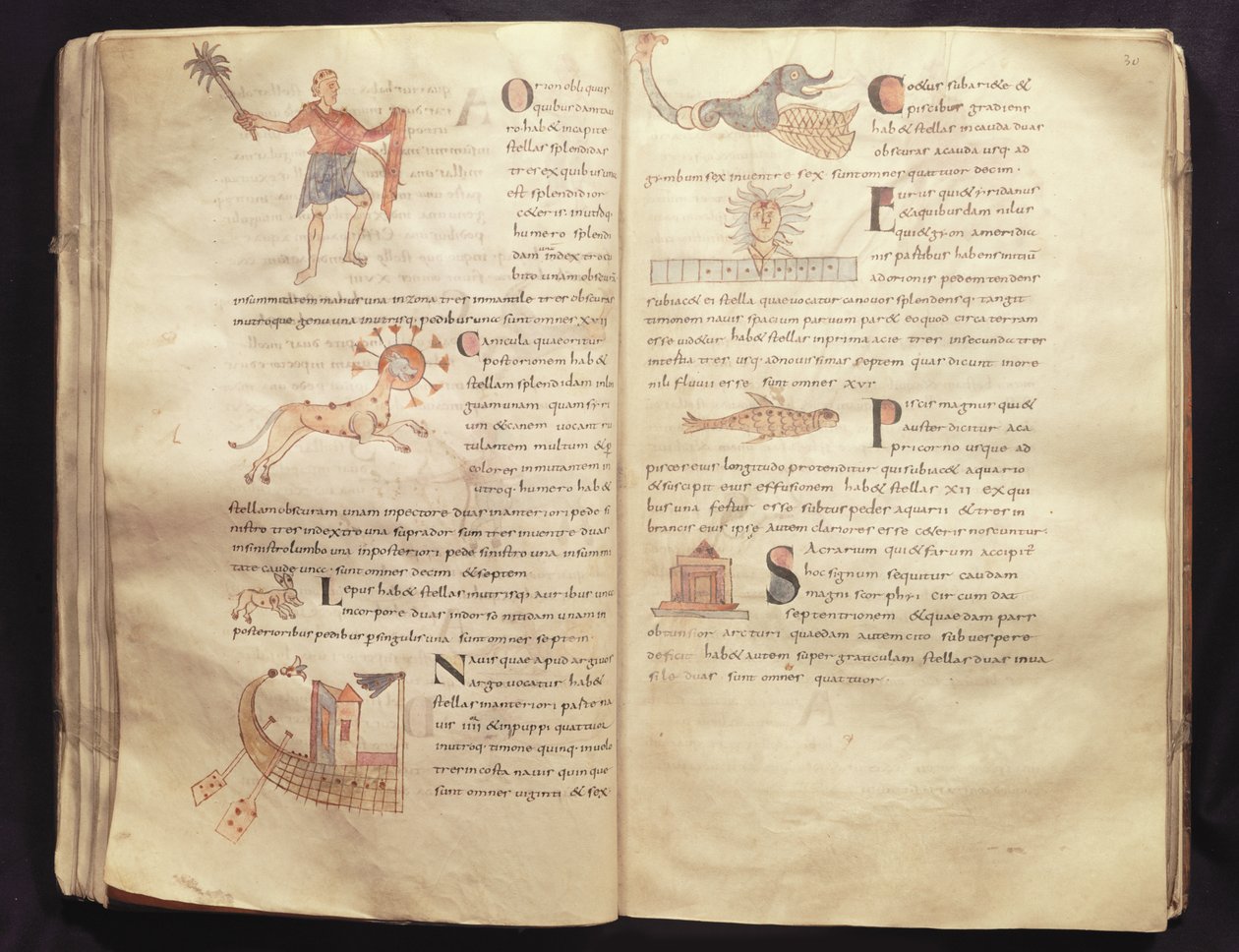 Ms 422 Fol.29 i 30 Ścieżka księżyca przez konstelacje, z „De Natura Rerum” Izydora z Sewilli autorstwa French School