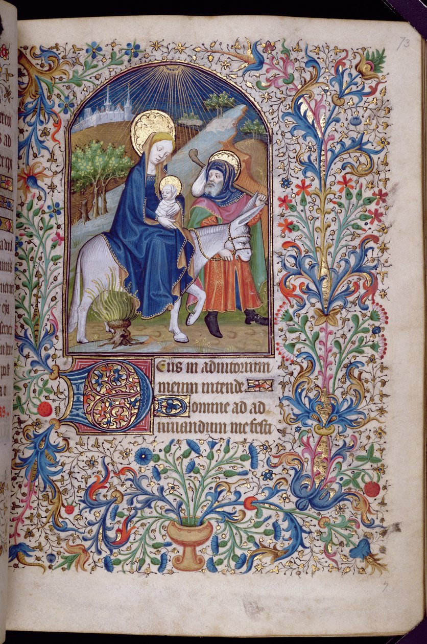 Ms 63 f.73r Ucieczka z Betlejem, z Księgi Godzin, ok.1460 autorstwa French School