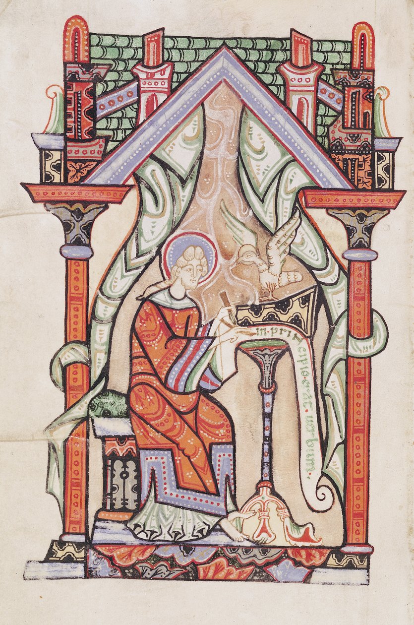 Ms 75 fol.63v Św. Jan Ewangelista, z Ewangelii według św. Mateusza i św. Jana, z opactwa św. Amanda autorstwa French School