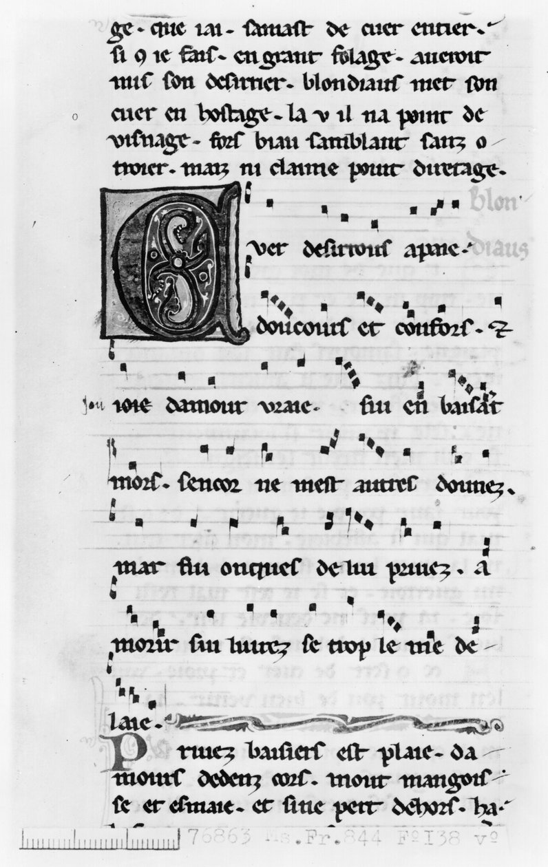 Ms.Fr 844 fol.138v Pieśń Blondela de Nesles (koniec XII wieku) autorstwa French School