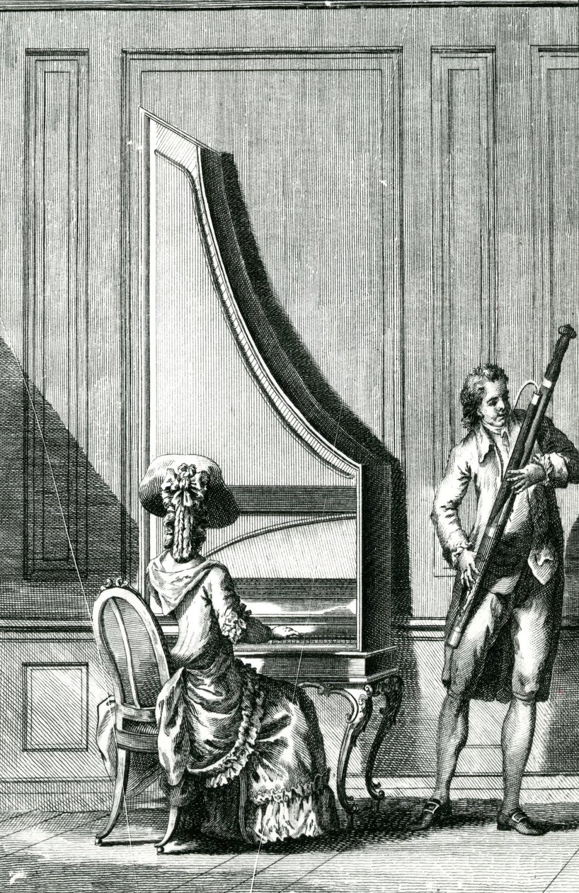 Muzycy grający na pionowym obojczyku i fagocie autorstwa French School