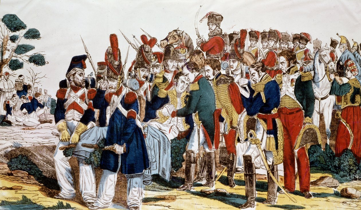 Napoleon I (1769-1821) w Essling w chwili śmierci Jeana Lannesa (1769-1809) księcia Montebello, 22 maja 1809 autorstwa French School