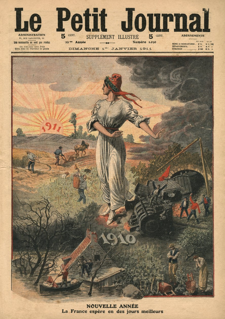 Nowy Rok, Francja ma nadzieję na lepsze dni, ilustracja z „Le Petit Journal”, 1 stycznia 1911 autorstwa French School