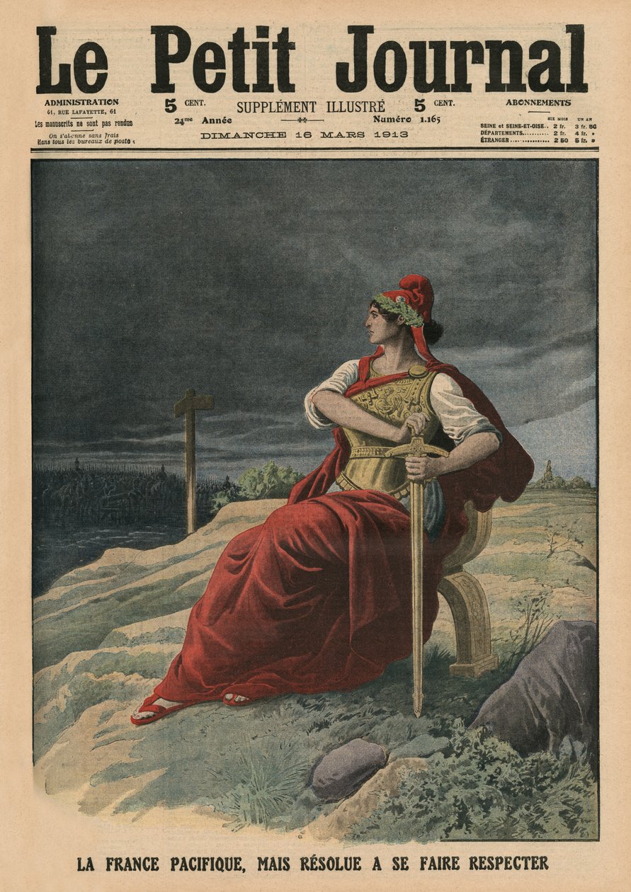 Francja jest nie tylko pacyfistką, ale i zdeterminowaną, by być szanowaną, ilustracja na okładce z „Le Petit Journal”, dodatek illustre, 16 marca 1913 autorstwa French School
