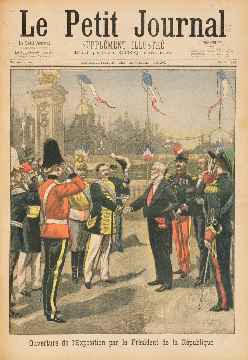 Otwarcie Wystawy Powszechnej 1900 przez Prezydenta Republiki, Paryż, ilustracja z „Le Petit Journal”, 22 kwietnia 1900 autorstwa French School