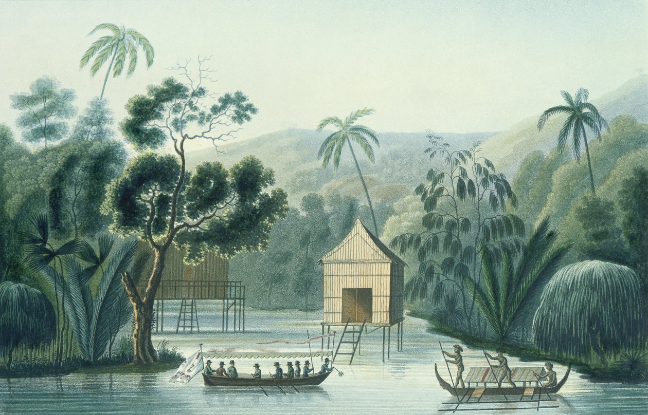 Pagoda na wyspie Waigiou, z Podróży dookoła świata na Corvette La Coquille (1822-25) Louisa Isidore Duperrey (1786-1865) autorstwa French School