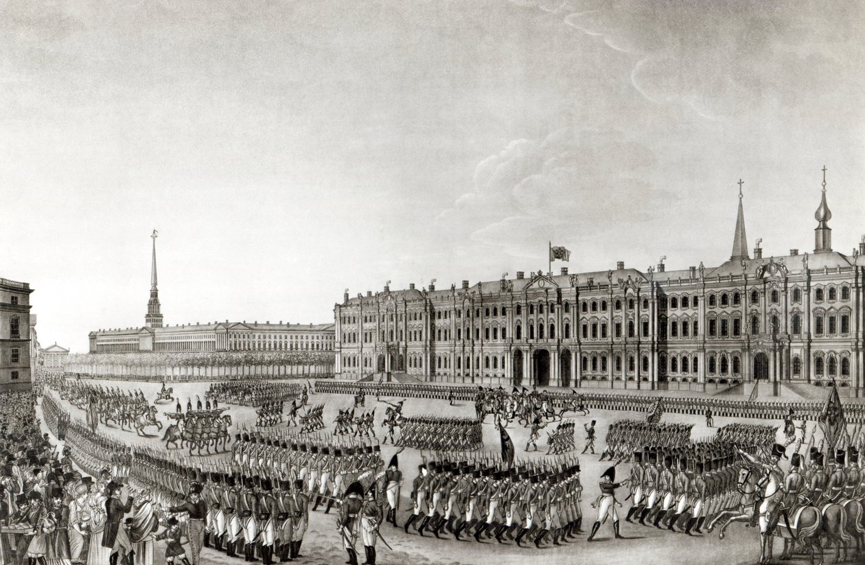 Parada przed Pałacem Cesarskim, St.Petersburg, 1812 autorstwa French School