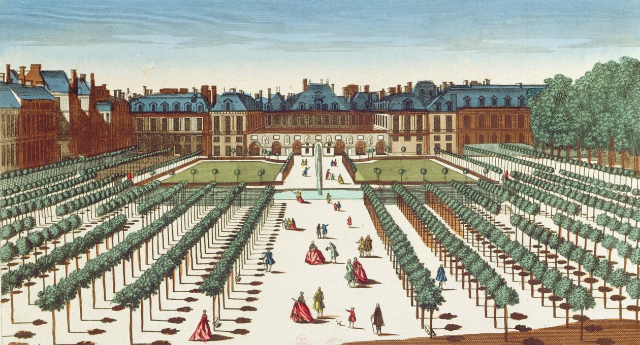 Widok perspektywiczny Palais Royal z Ogrodów autorstwa French School