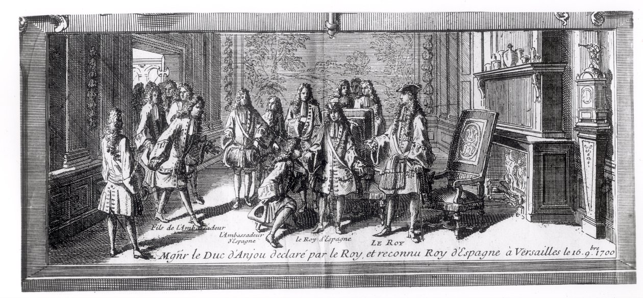Philippe de France (1683-1746) Książę Anjou, uznany za króla Hiszpanii przez Ludwika XIV (1638-1715) Król Francji, 16 września 1700 w Wersalu autorstwa French School