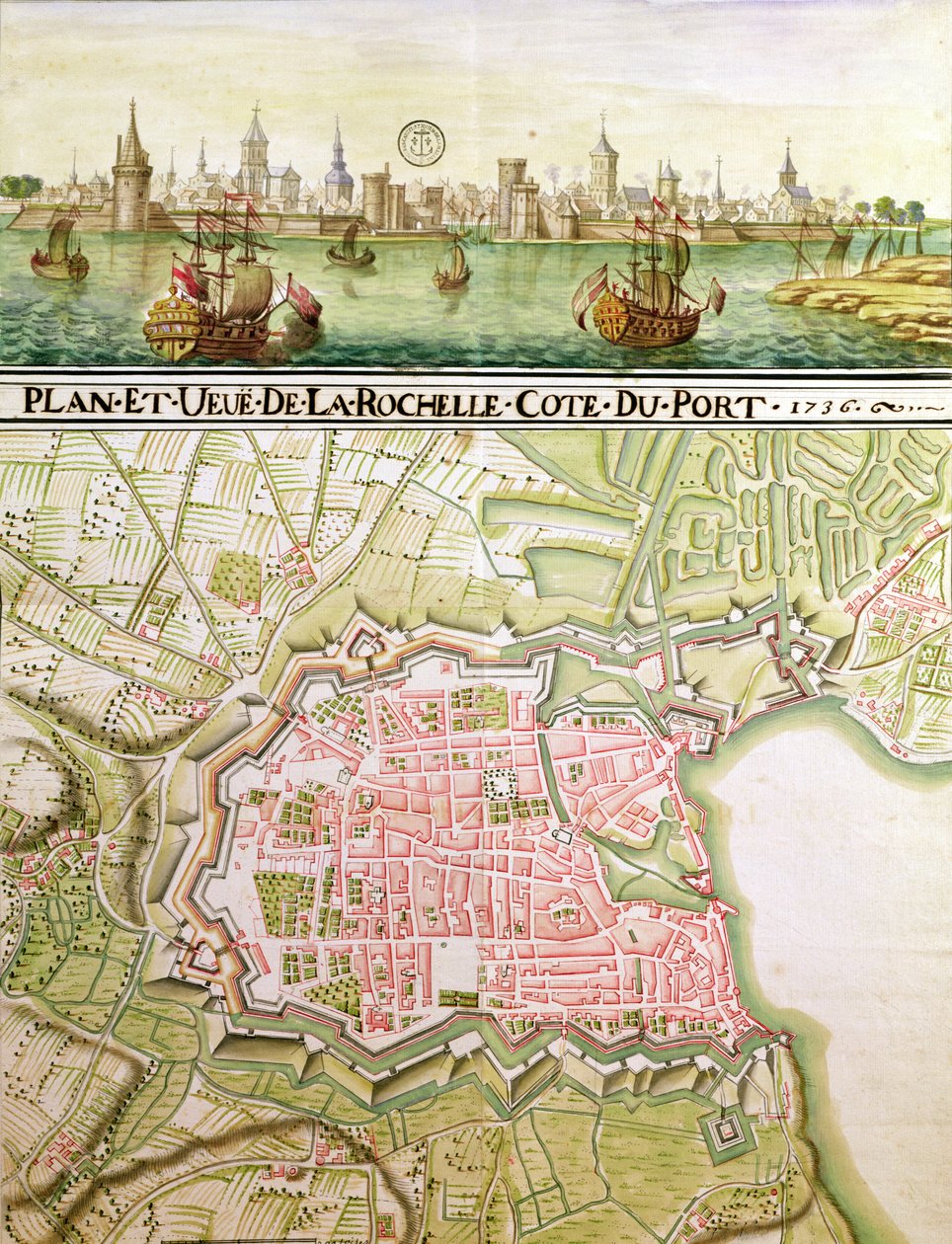 Plan miasta La Rochelle, 1736 autorstwa French School