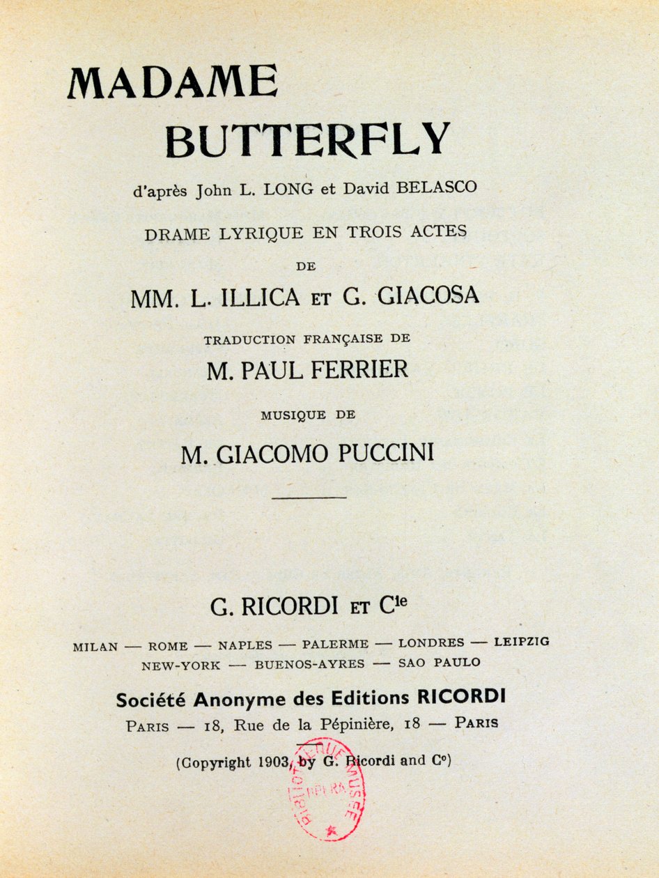 Afisz do „Madame Butterfly” Giacomo Pucciniego (1858-1924) 1903 autorstwa French School