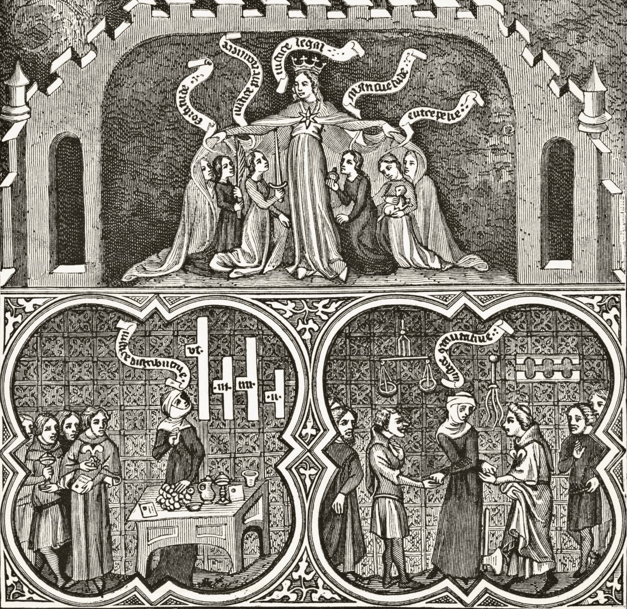 Plenarny Trybunał Sprawiedliwości Dame, z „Nauka i literatura w średniowieczu” Paula Lacroix (1806-84), opublikowana w Londynie 1878 autorstwa French School