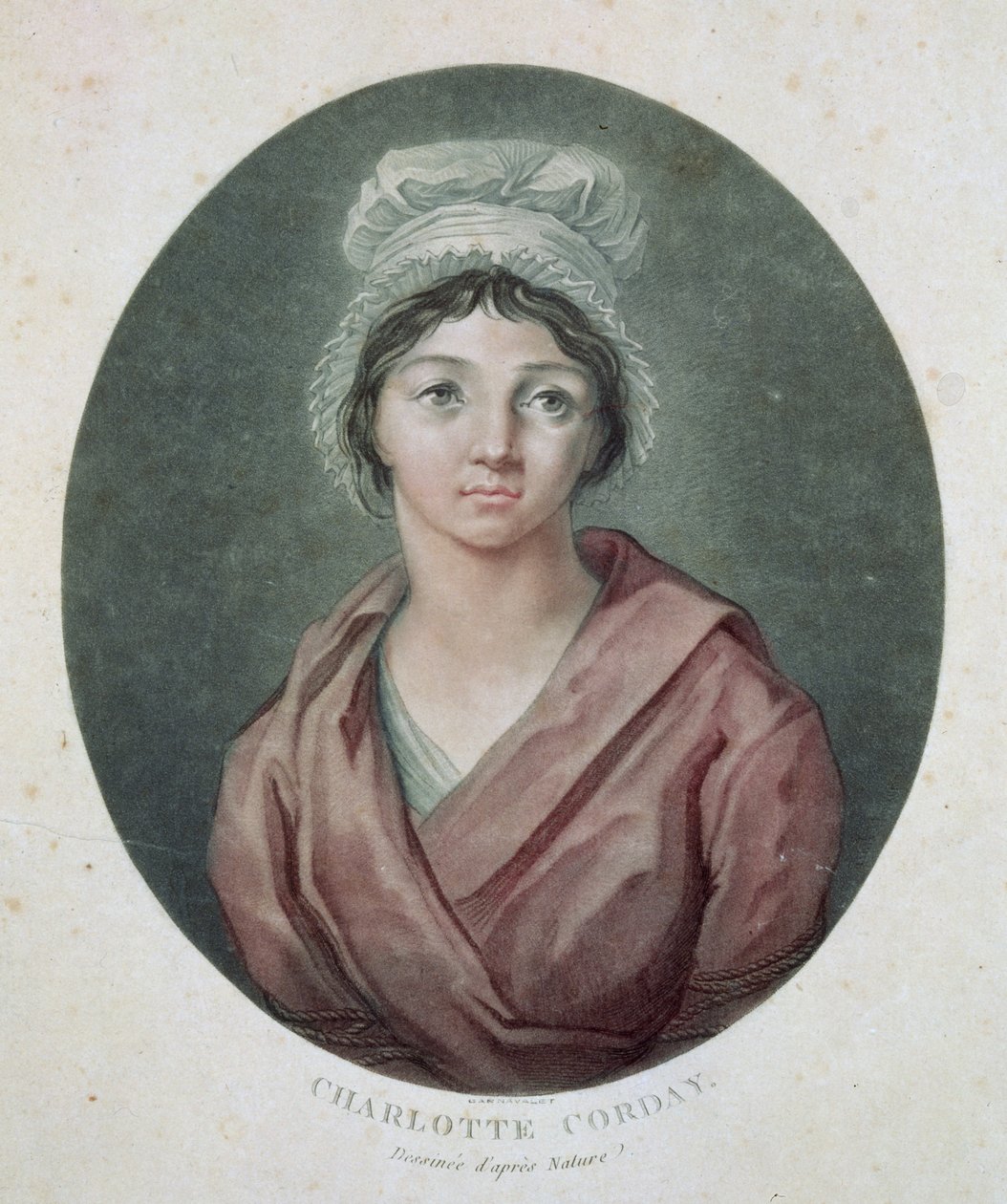 Portret Charlotte Corday (1768-93) po 1793 (akwatinta) autorstwa French School