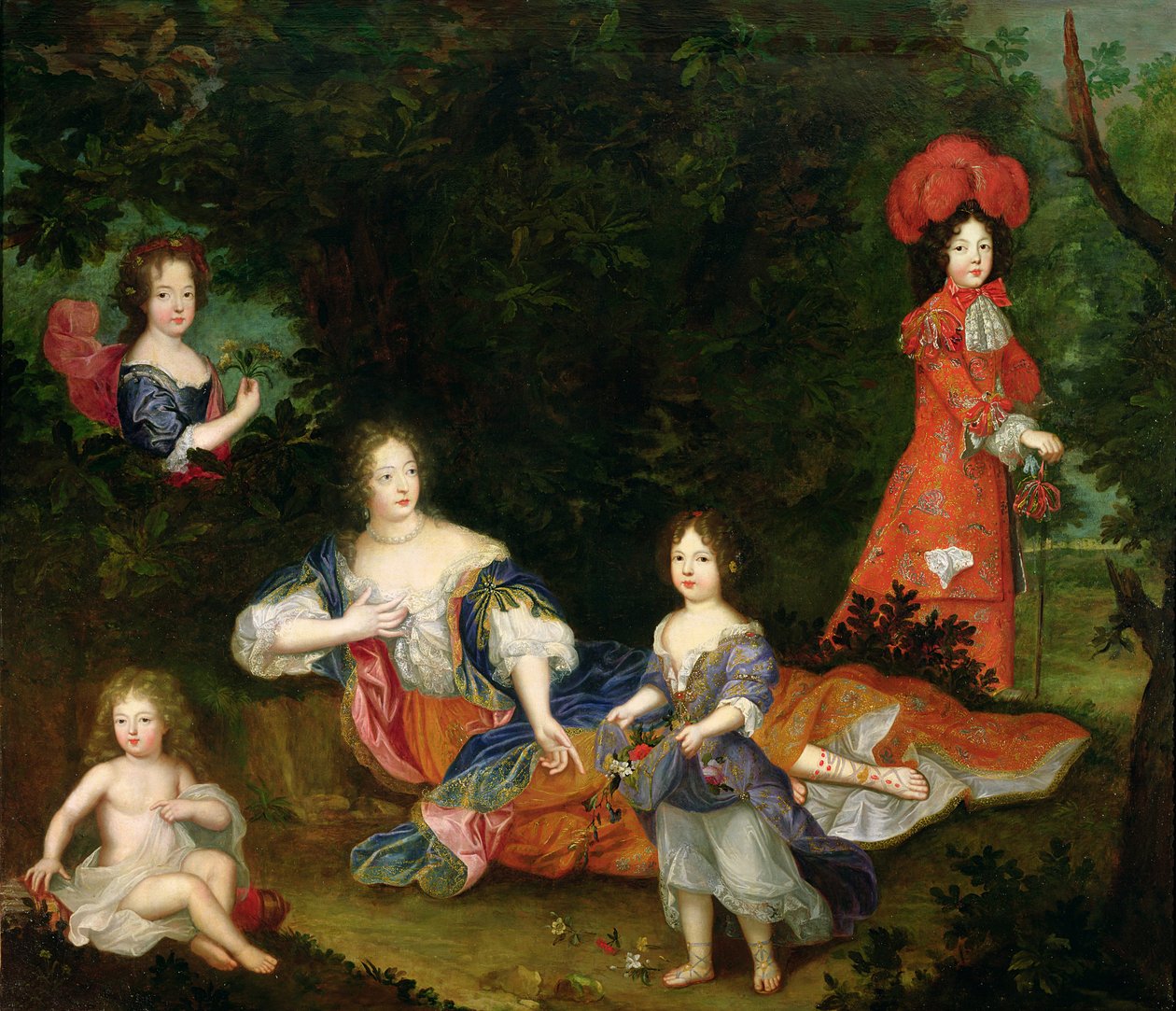 Portret Francoise-Athenais de Rochechouart-Mortemart (1641-1707) markizy de Montespan, w otoczeniu prawowitych dzieci autorstwa French School