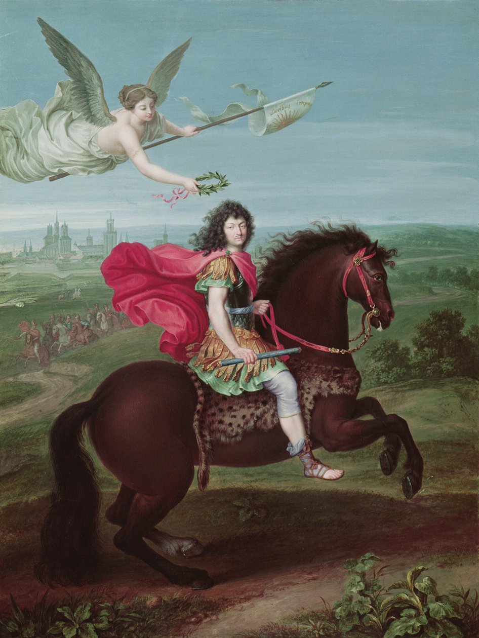 Portret Ludwika XIV (1638-1715), frontispis do książki z mapami kampanii wojskowych autorstwa French School