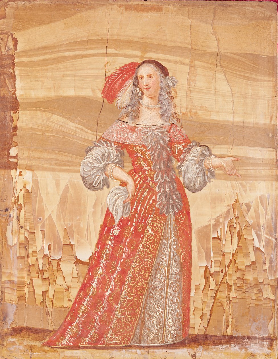Portret Madeleine Bejart (1618-72) w roli Madelon w „Les Precieuses” Moliera ((1622-73) po 1659 (farba olejna na kamieniu) autorstwa French School