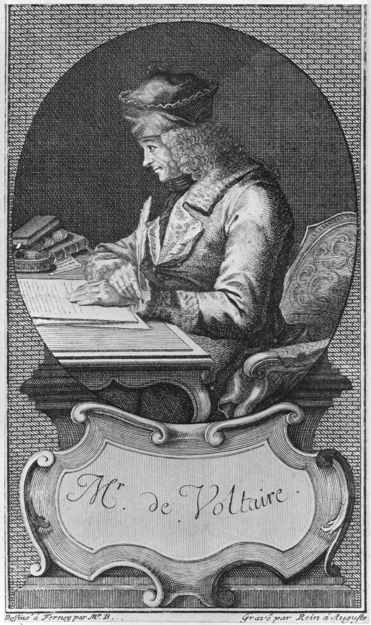 Portret Woltera w Ferney, rytowany przez Josepha Friedricha Reina (1720-95) autorstwa French School