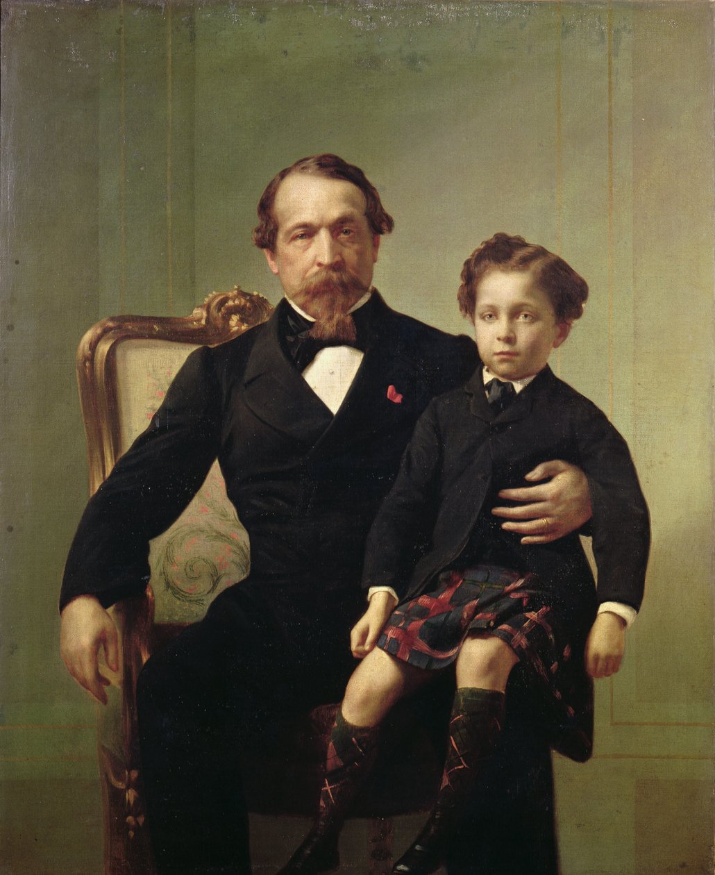 Portret cesarza Ludwika Napoleona Bonaparte (1808-73) i jego syna, księcia Napoleona Eugeniusza Ludwika Jeana Józefa Bonaparte (1856-79) autorstwa French School