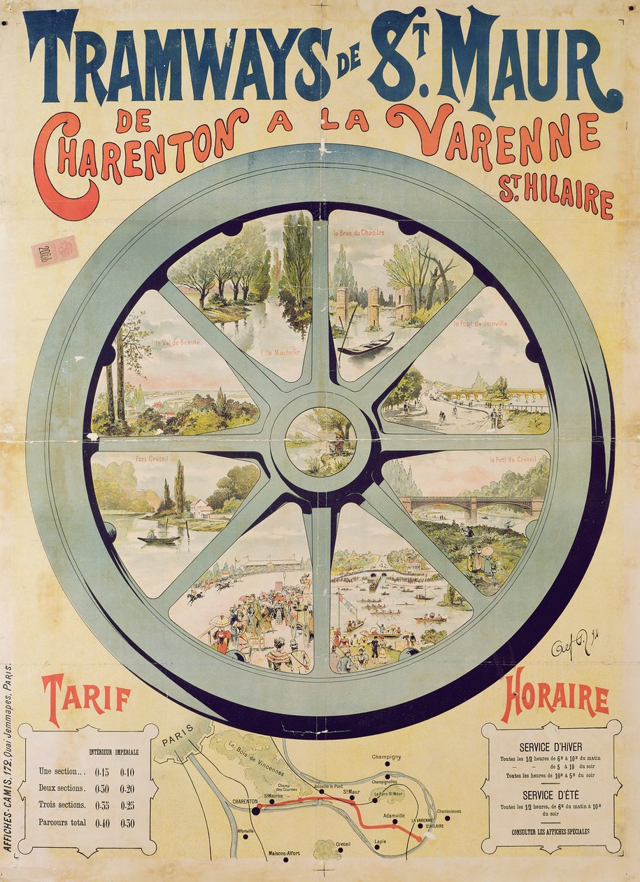 Plakat reklamujący Tramways de St. Maur od Charenton do La Varenne-Saint-Hilaire, 1894 autorstwa French School