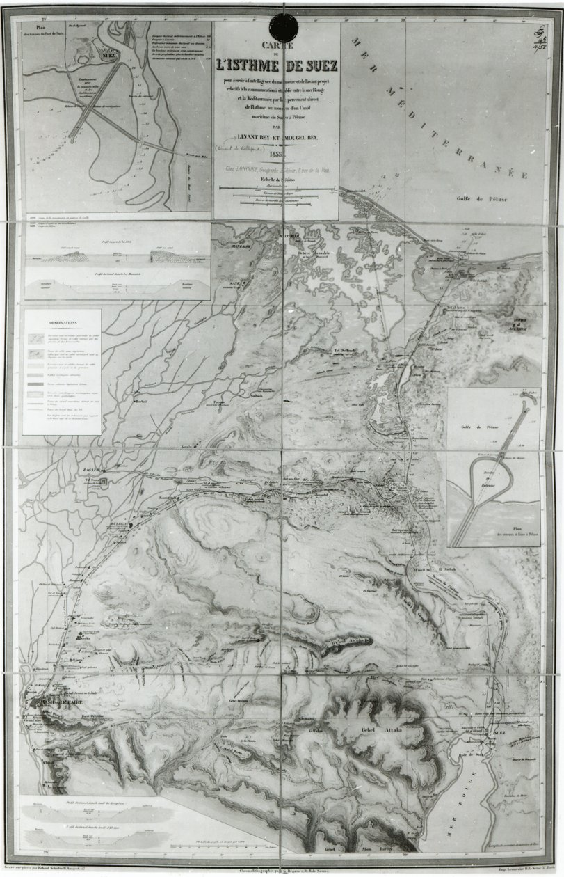 Mapa przygotowawcza Kanału Sueskiego, 1855 autorstwa French School